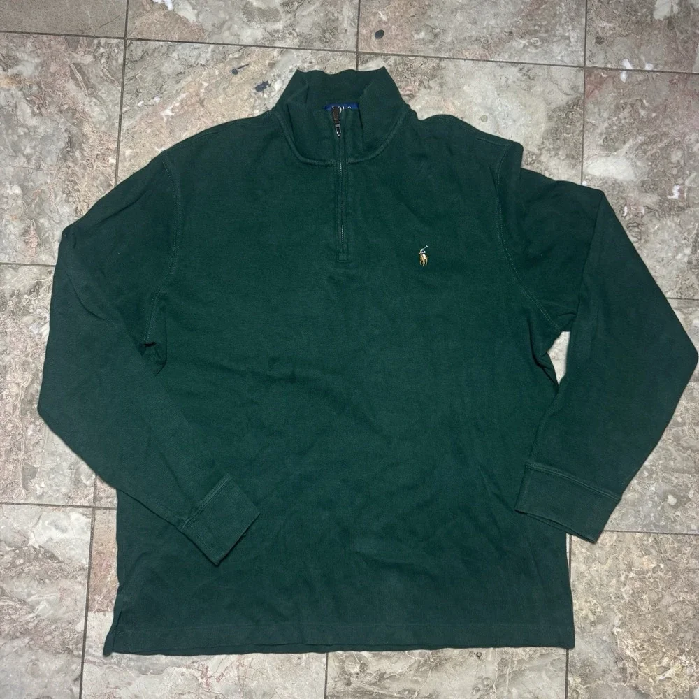 Polo Ralph Lauren Estate Rib Quarter Zip Pullover Sweater Green Men's Large